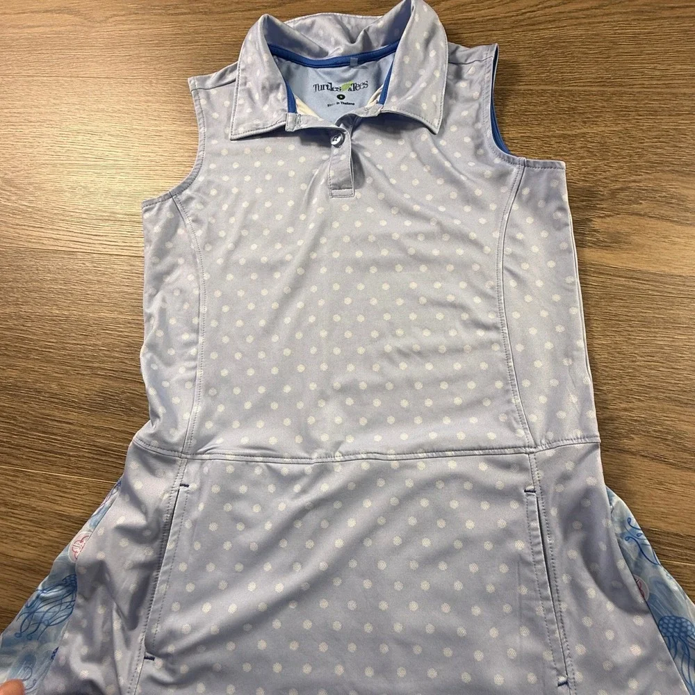 Turtles and Tees Girls Blue Polka Dot Jellyfish Sleeveless Golf Dress Size S